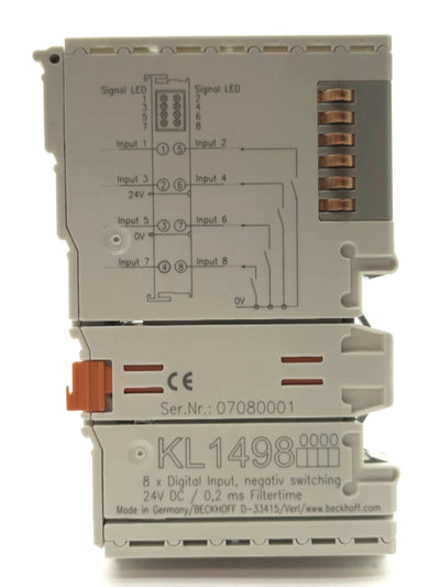 Used Beckhoff KL1498 Digital Input I/O Module, 8x Inputs, Negative Switching, 24VDC