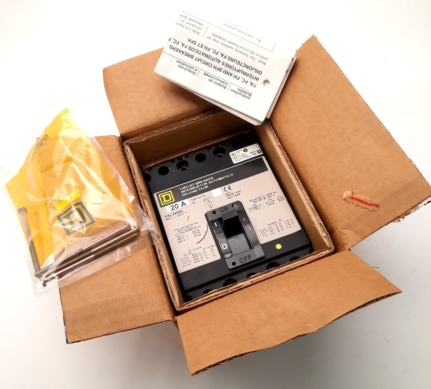 New Square D FAL34020 Circuit Breaker Interruptor 3 Pole, 20 A, 480v AC, 250v DC