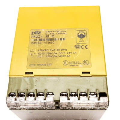 Used Pilz PNOZ1 3S 1O 475650 Safety Relay, Coil: 230VAC, 3x N/O 1x N/C Contacts