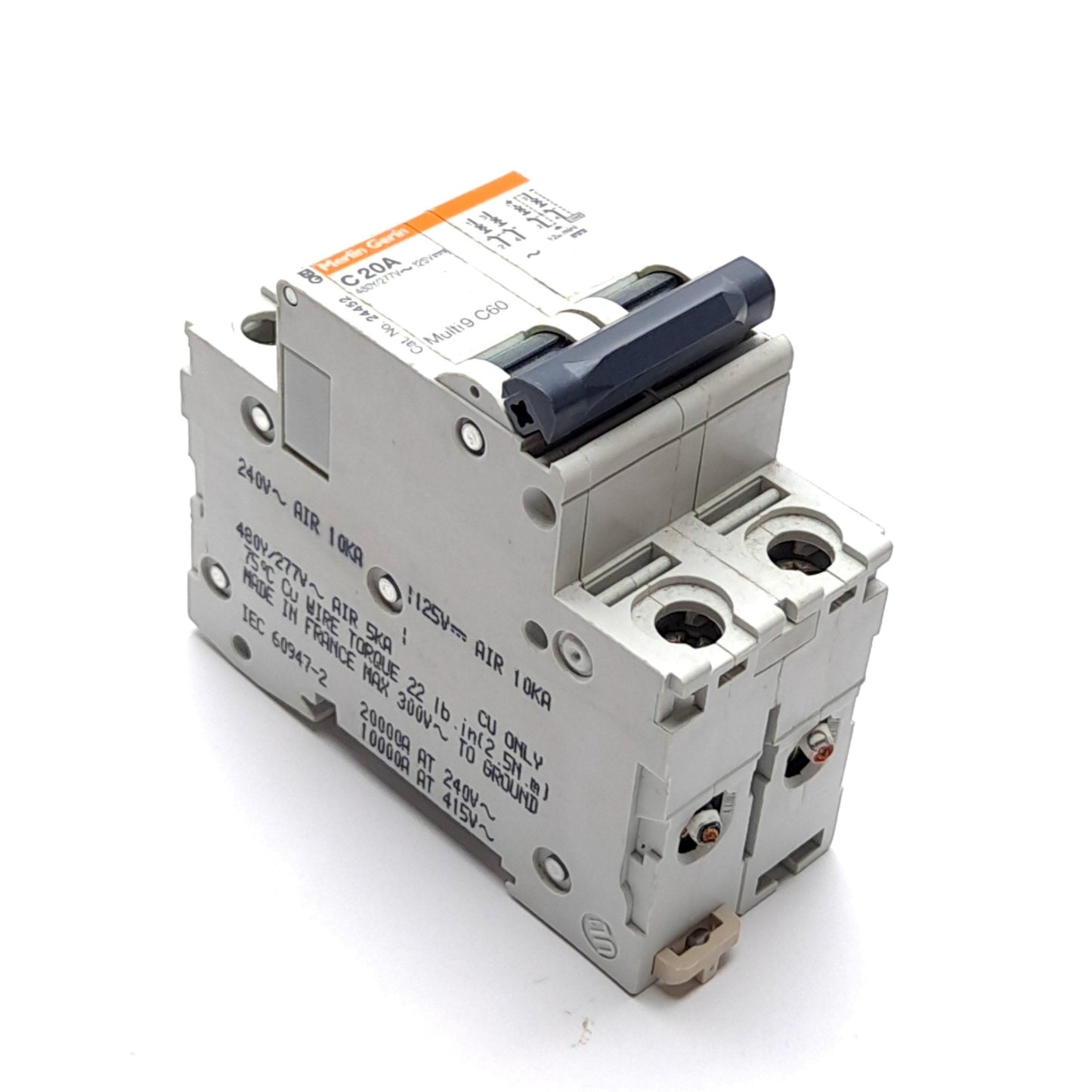 Used Merlin Gerin 24452 Square D Breaker 20A 480Y/277v AC /125v DC,Poles: 2, 10kA