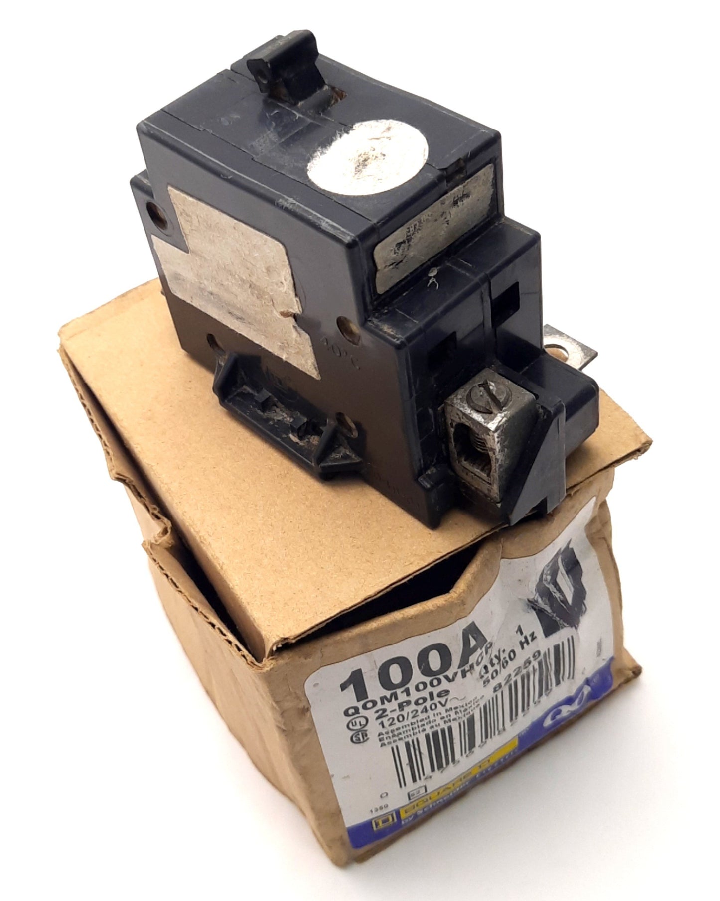 Used Square D QOM10VHCP Main Circuit Breaker 100A, 2Pole, 120/240v AC, Bolt-On Mount