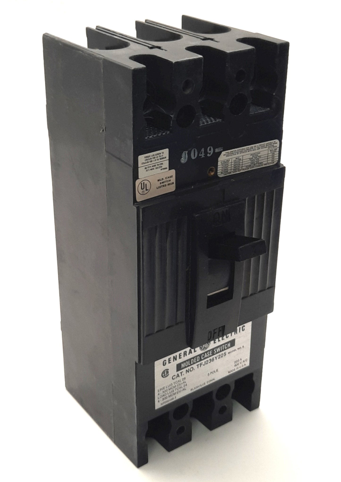 Used General Electric TFJ236Y225 Circuit Breaker 3-Pole, 225A, 600v AC, 22kA@480v AC