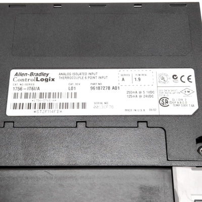 Used Allen Bradley 1756-IT6I/A L01 ControlLogix Thermocouple Analog Input Module