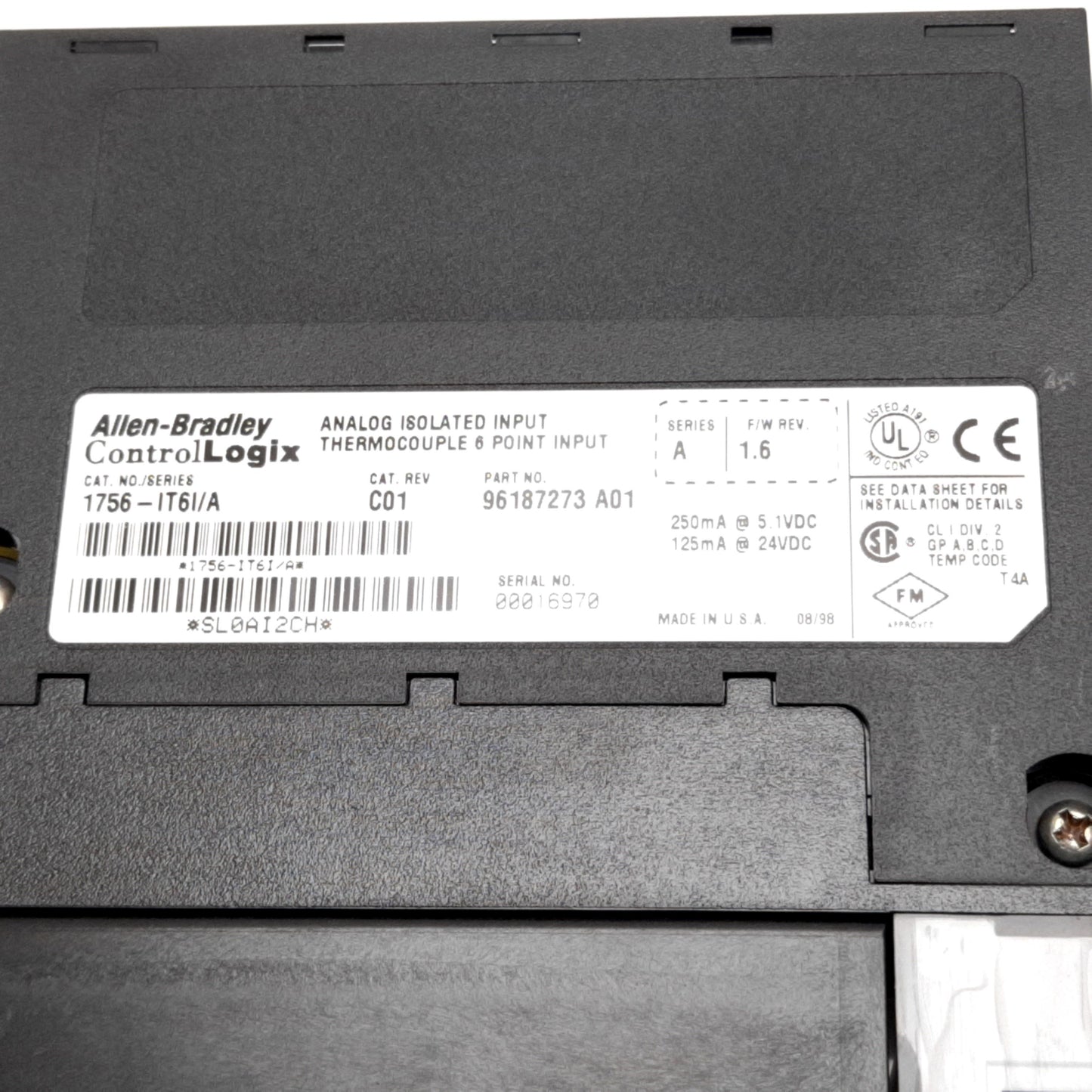 Used Allen Bradley 1756-IT6I/A C01 ControlLogix Thermocouple Analog Input Module