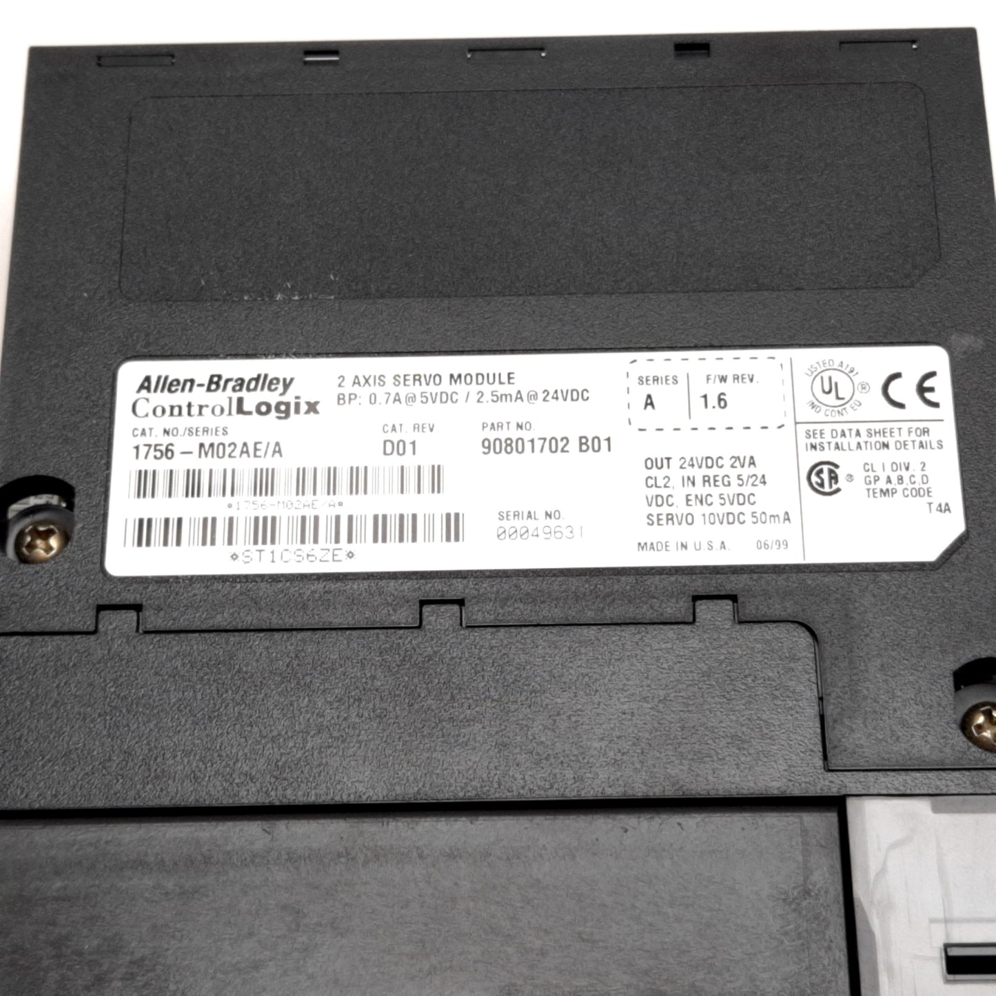 Used Allen Bradley 1756-M02AE/A D01 ControlLogix 2-Axis Servo Module, 5VDC / 24VDC