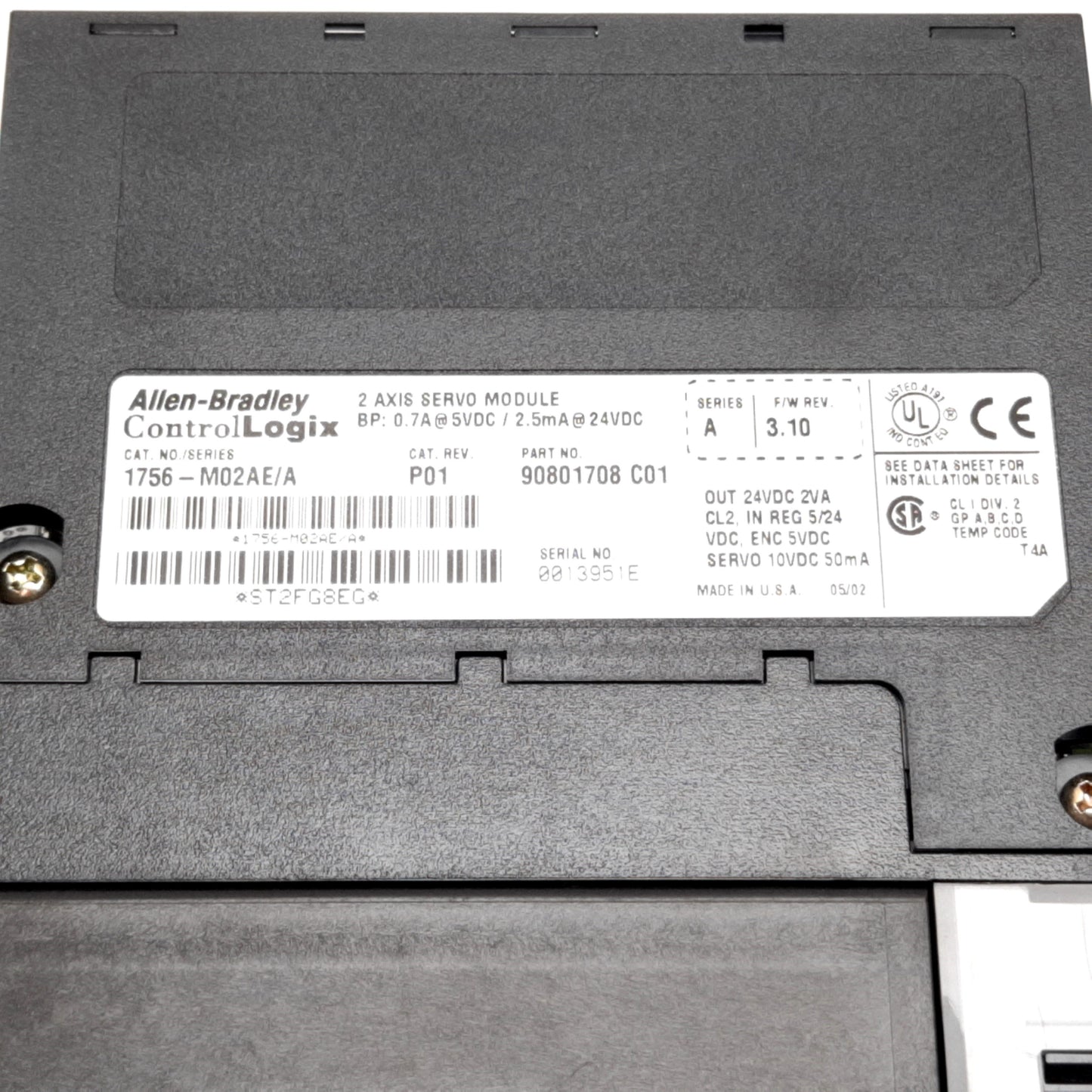 Used Allen Bradley 1756-M02AE/A P01 ControlLogix 2-Axis Servo Module, 5VDC / 24VDC