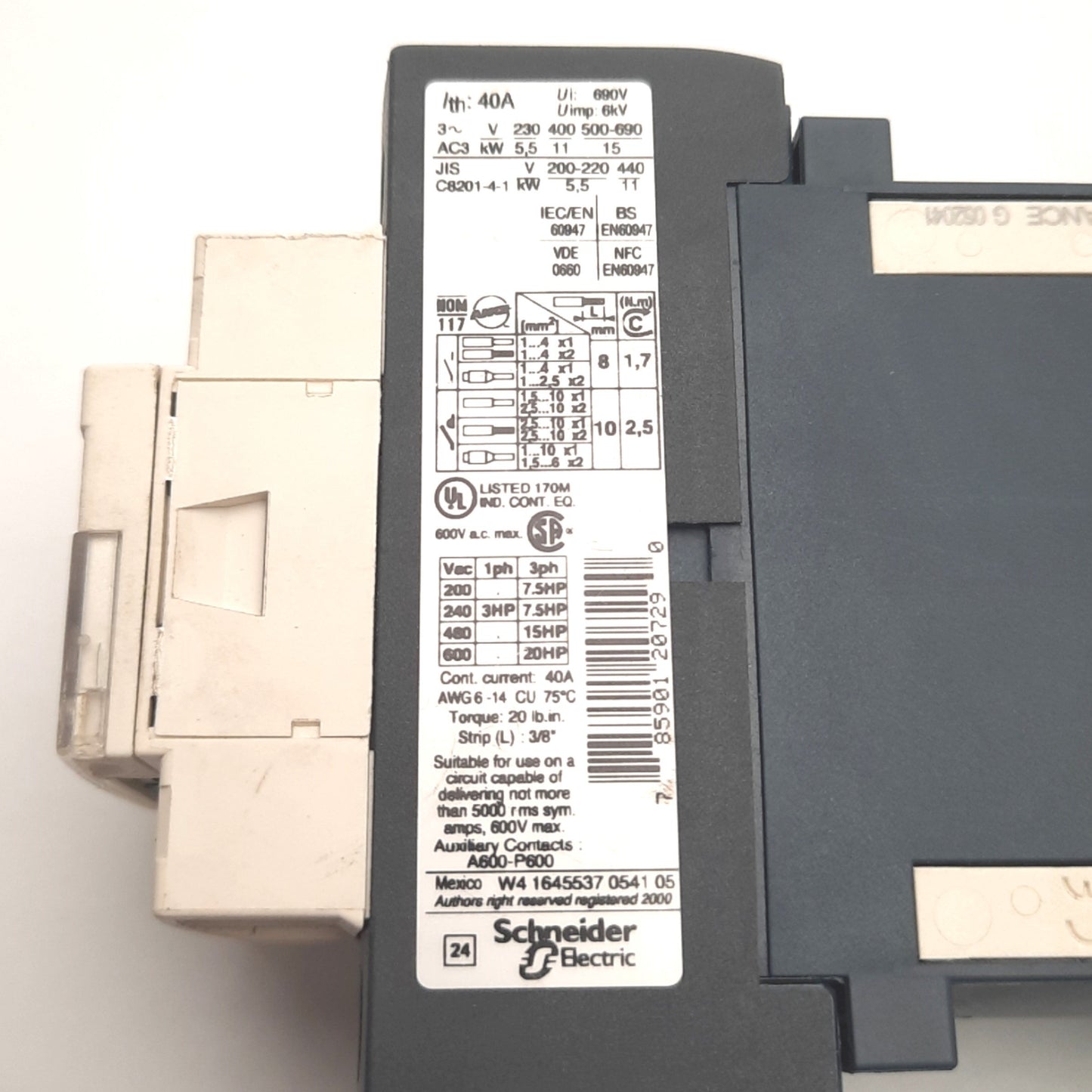 Used Schneider Electric LC1D25BD Contactor 24v DC Coil, 25A, 600v AC Max, W/ Diode