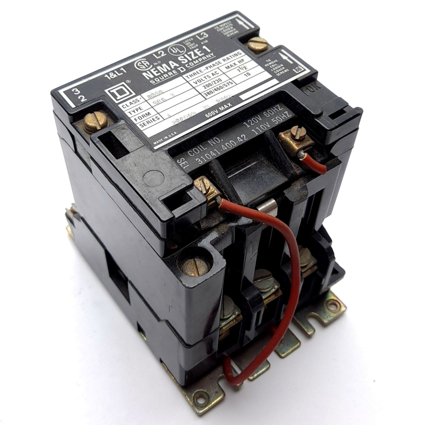 Used Square D 8536SCG3V02S Contactor Ser A 120V Coil, 600V Max No Enclosure/Aux