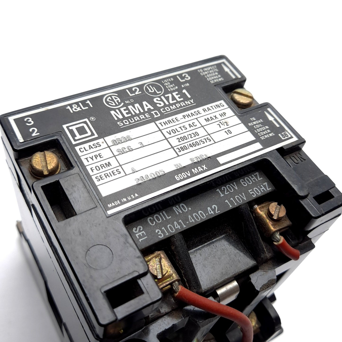 Used Square D 8536SCG3V02S Contactor Ser A 120V Coil, 600V Max No Enclosure/Aux