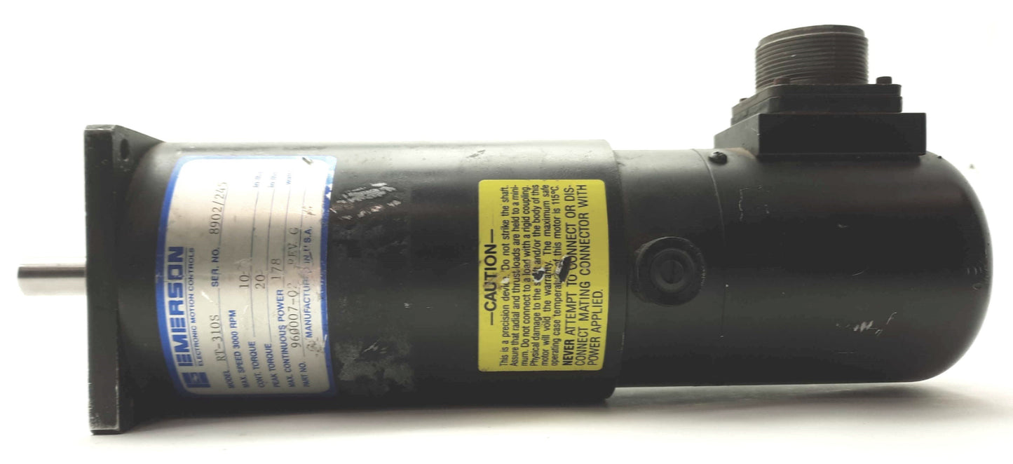 Used Emerson RT-310S Servo Motor, 10in-lbs Torque, 3000RPM, 1/2" Shaft, 3.25" Mount