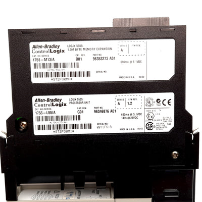 Used Allen Bradley 1756-L55/A Control Logix PLC Processor, w/ 1756-M13 1.5MB Memory