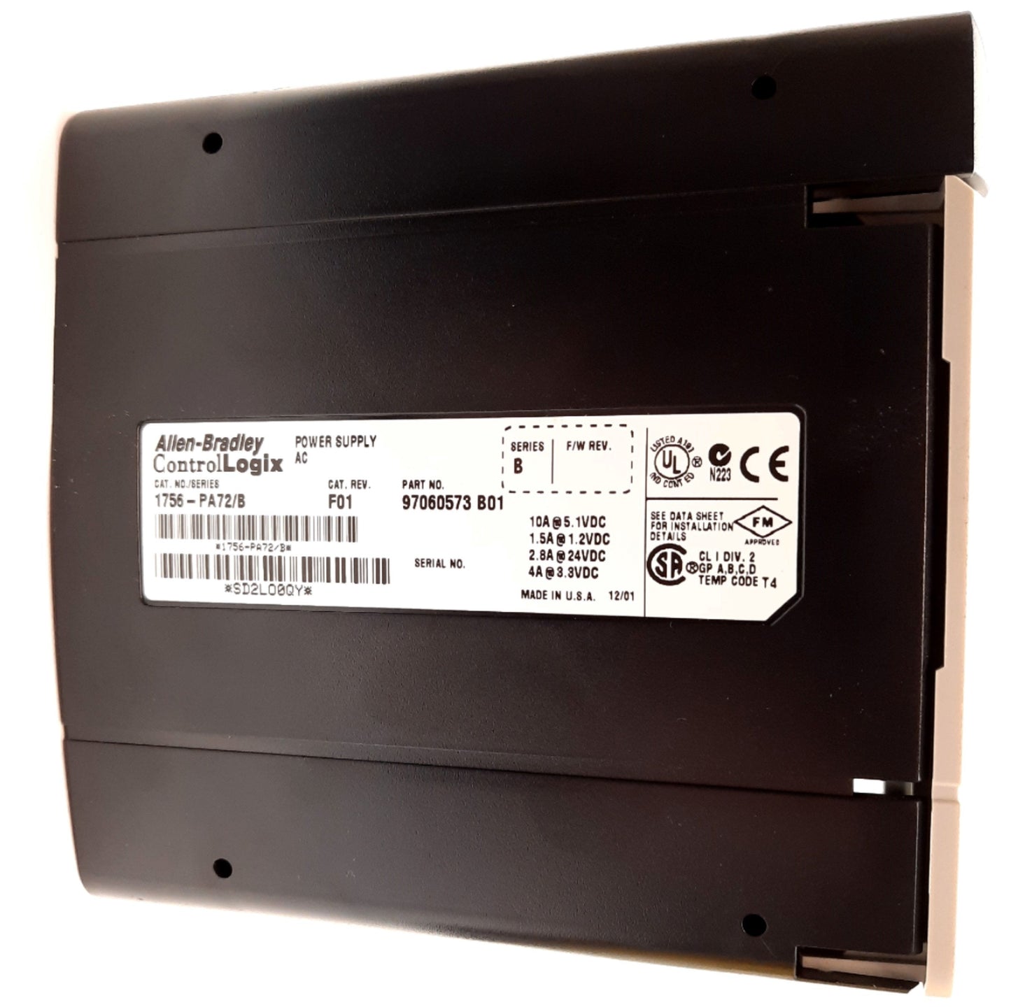 Used Allen Bradley 1756-PA72/B ControlLogix Power Supply With 1756-A13/B Rack Chassis