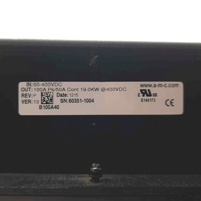 Used Advanced Motion Controls B100A40 Servo Amplifier, 19kW, 50A Cont, 60-400VDC