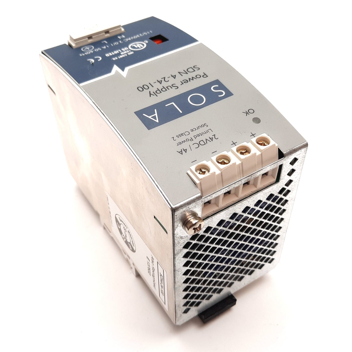 Used Sola SDN 4-24-100 Power Supply, Input: 115/230VAC 2/1.1A, Output: 24VDC 4A