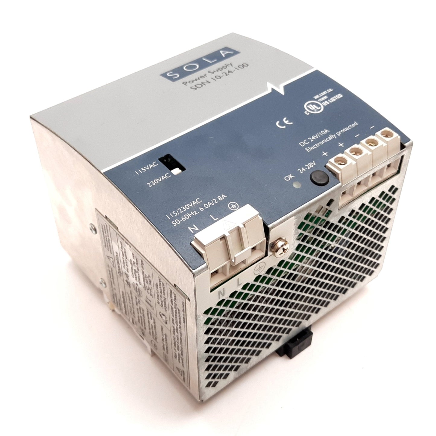 Used Sola SDN 10-24-100 Power Supply, Input: 115/230VAC 6/2.8A, Output: 24VDC 10A
