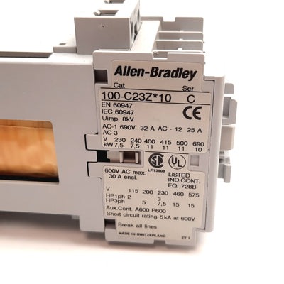 Used Allen Bradley 100-C23Z*10 Contactor, 3-Pole w/ N/O Aux, Coil: 24VDC, 30A 600VAC