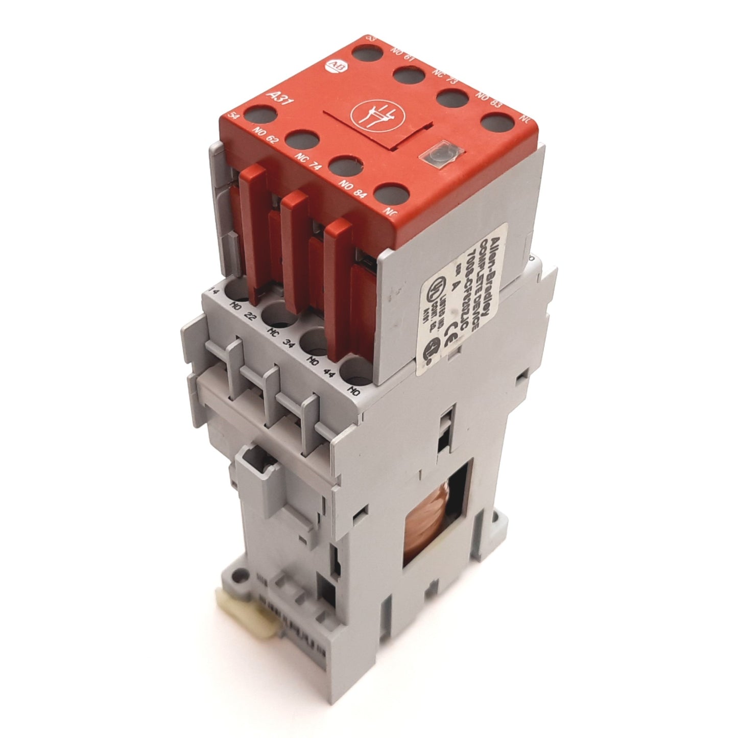 Used Allen Bradley 700S-CF620ZJC Safety Control Relay, 4-Pole + Aux Block, Coil 24VDC