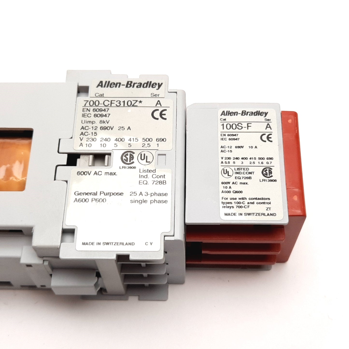 Used Allen Bradley 700S-CF620ZJC Safety Control Relay, 4-Pole + Aux Block, Coil 24VDC