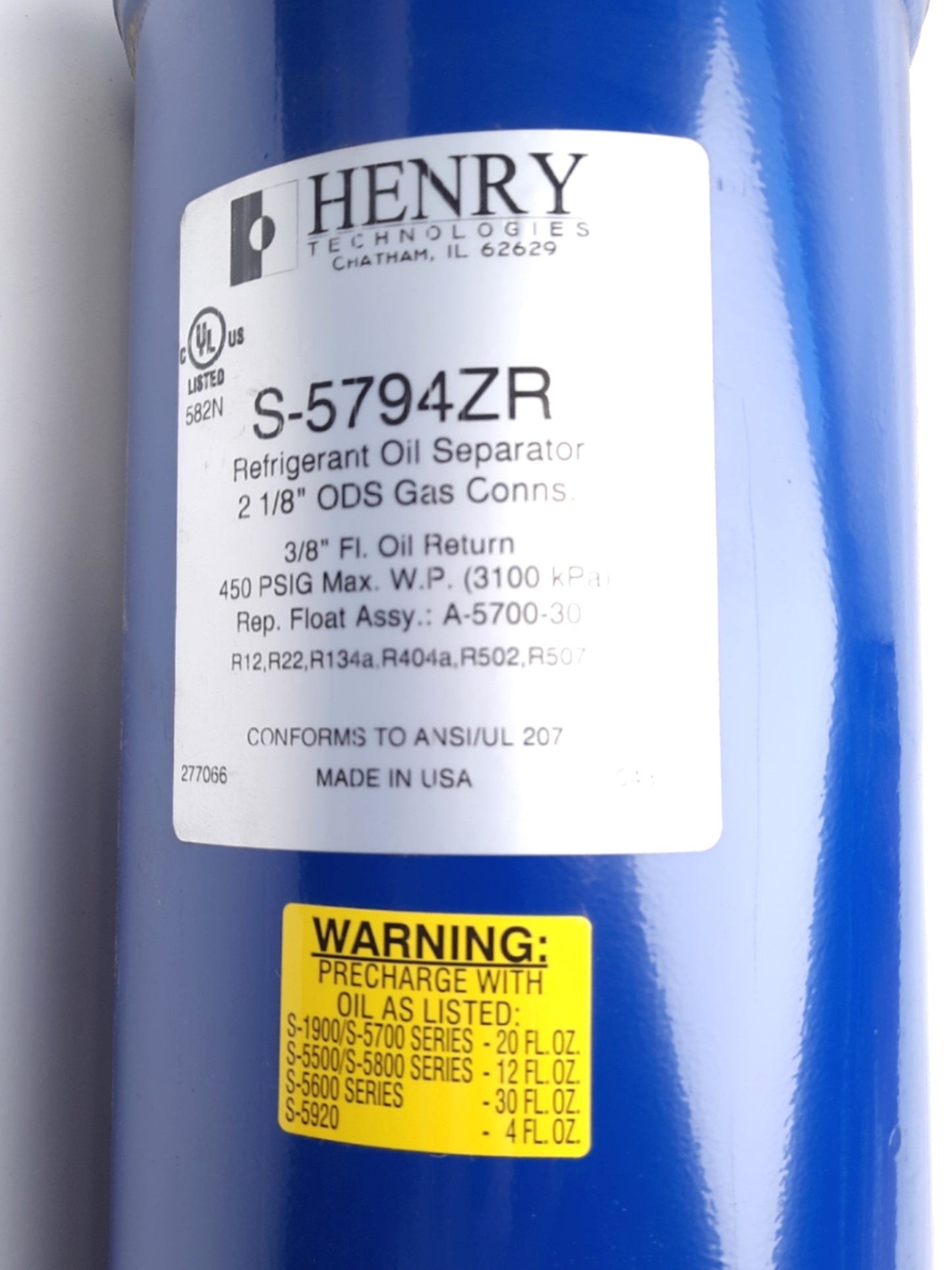 New Henry Technologies S-5794ZR Refrigerant Oil Separator 2-1/8" ODS 450PSI