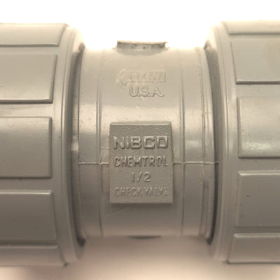 Used Chemtrol MB801U6 Nibco Ball Check Valve, Universal Ends, 1/2" Size, Schedule 80