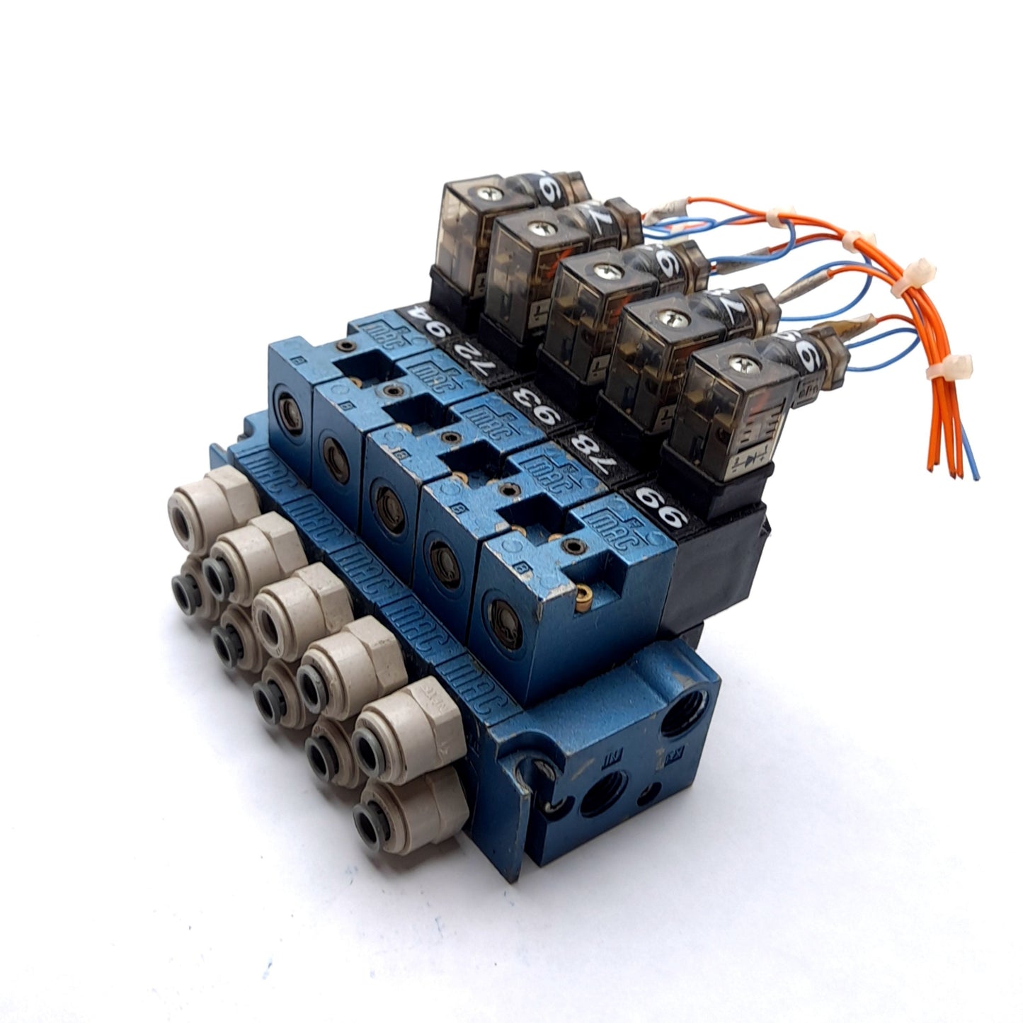 Used MAC 45A-MAC-DDAJ-2KE Solenoid Valve x5 With Manifold, Rating: 24VDC 5.4 Watts