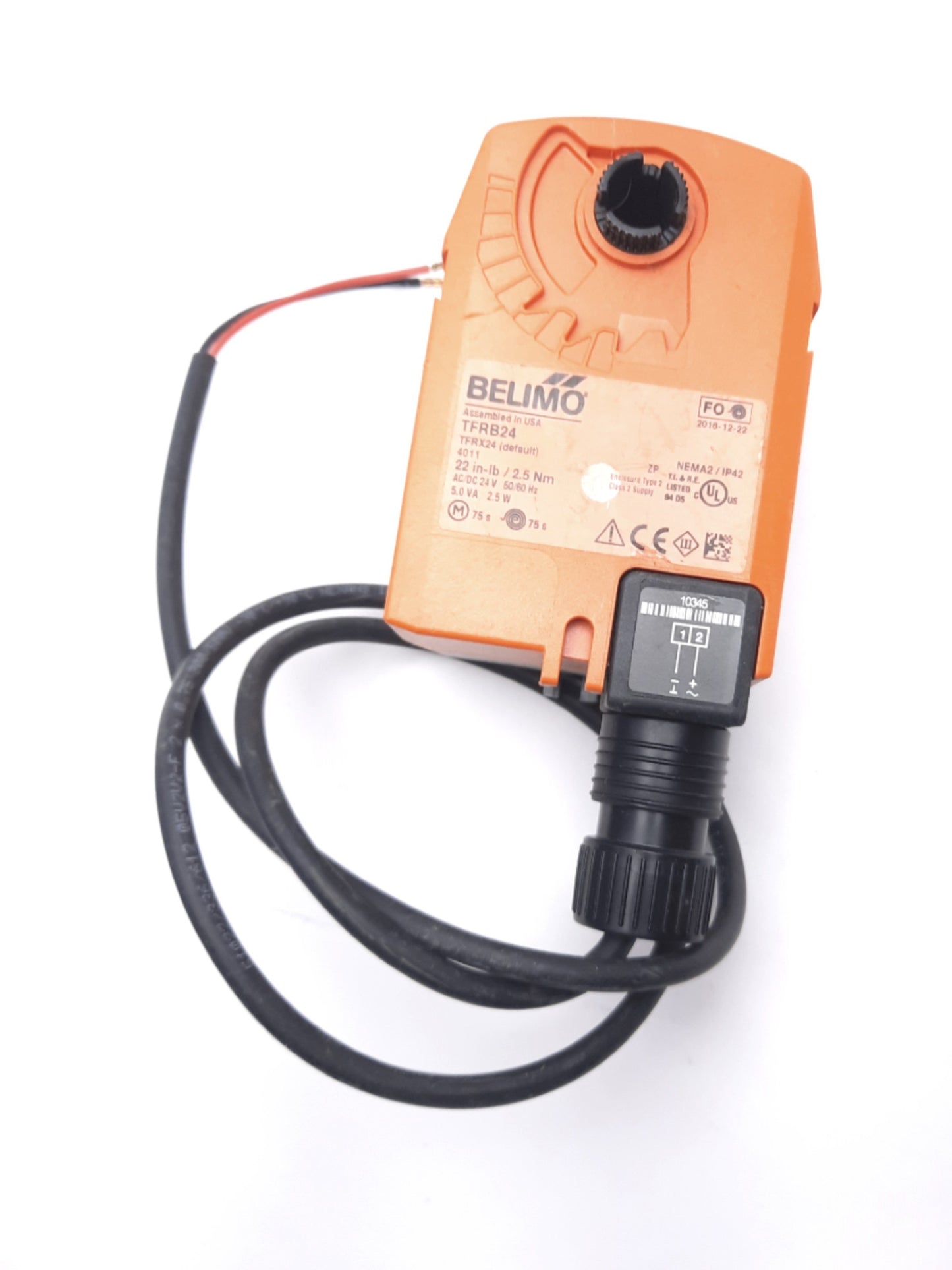 Used Belimo TFRB24 Valve Actuator Spring Return 24VAC/VDC 1.3W, 22in-lb, IP42 NEMA 2