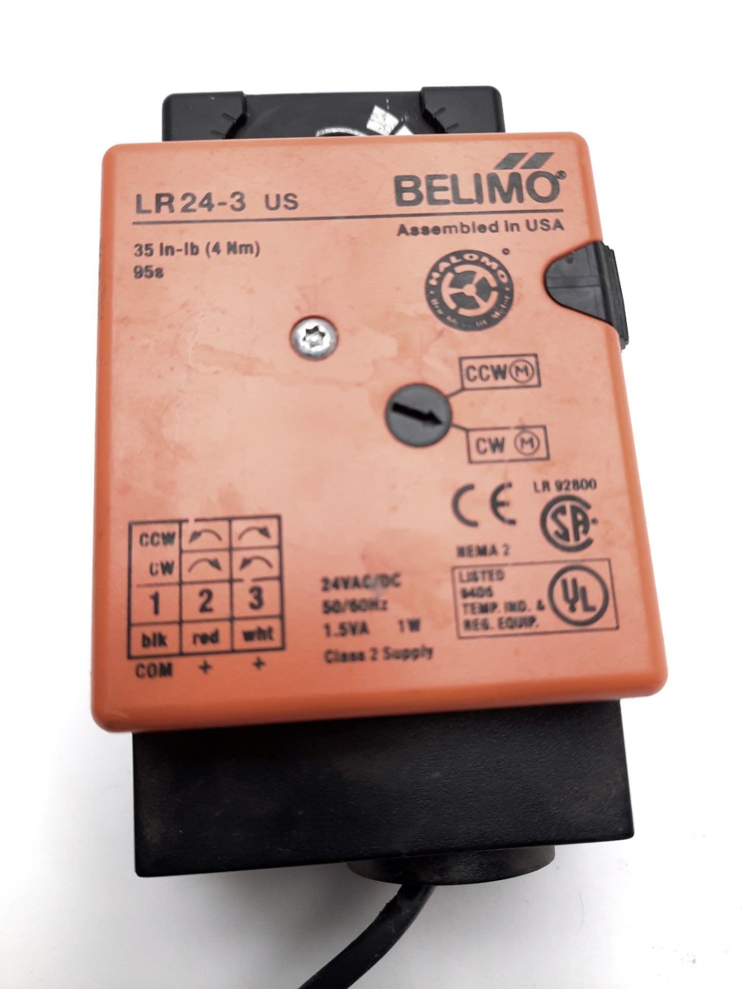 Used Belimo LR24-3 Non Spring Damper Actuator 42VAC/VDC 1W 35 in-lb NEMA 2
