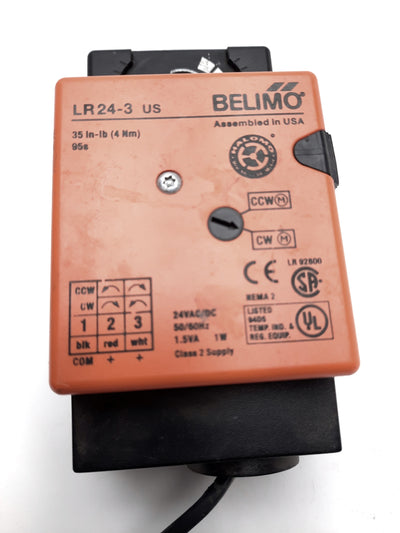Used Belimo LR24-3 Non Spring Damper Actuator 42VAC/VDC 1W 35 in-lb NEMA 2