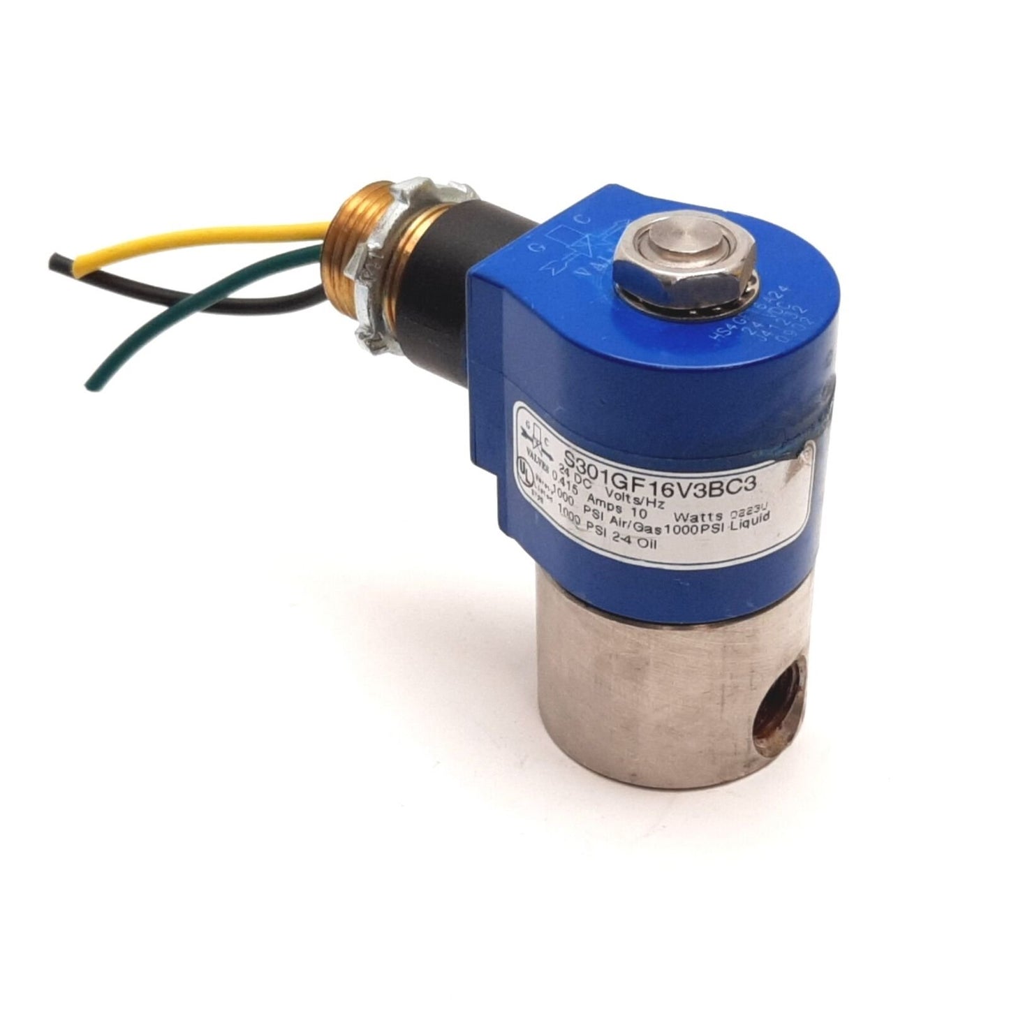 Used GC Valves S301GF16V3BC3 Solenoid Valve, 2-Position 2-Port, Coil: 24VDC, 1/4" NPT