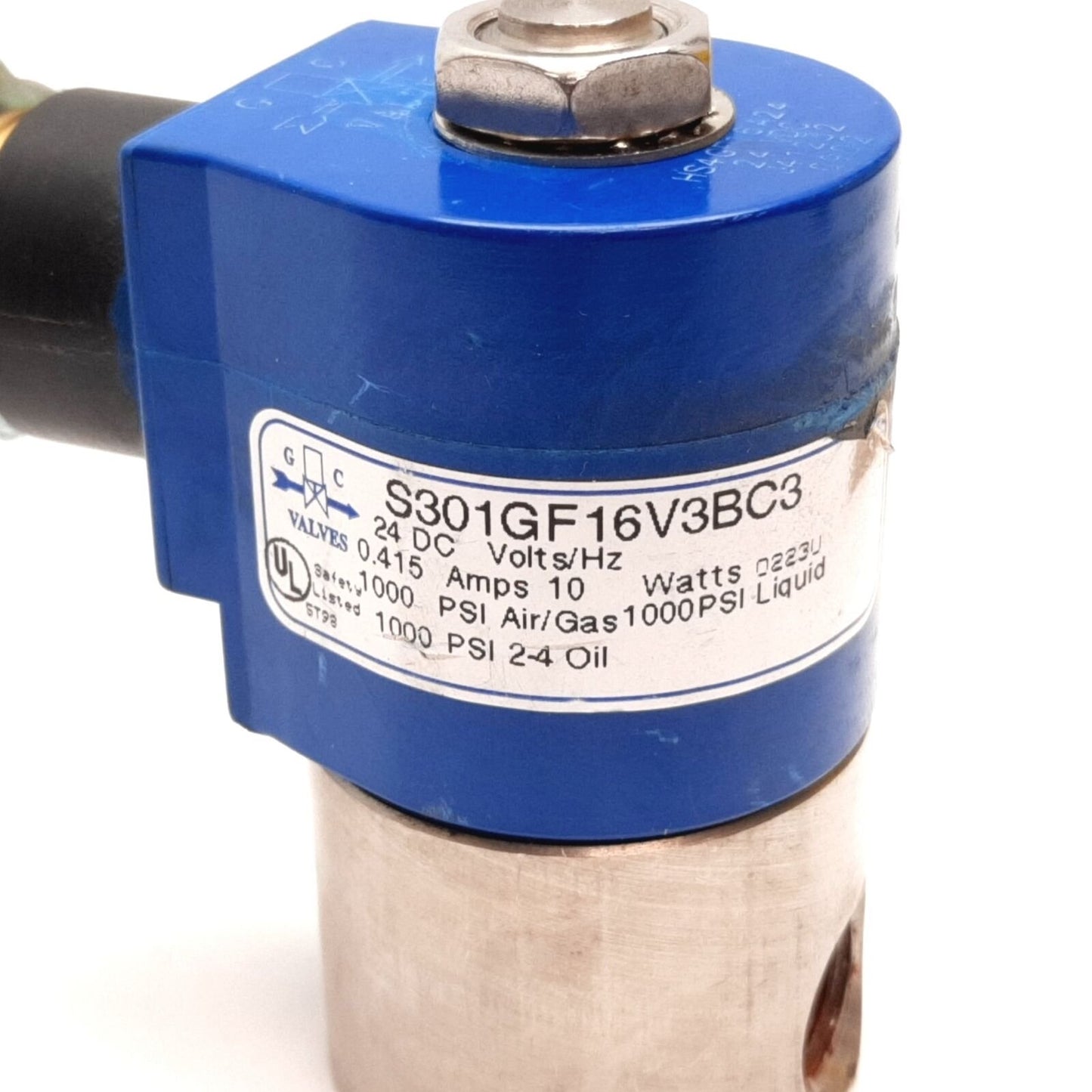 Used GC Valves S301GF16V3BC3 Solenoid Valve, 2-Position 2-Port, Coil: 24VDC, 1/4" NPT