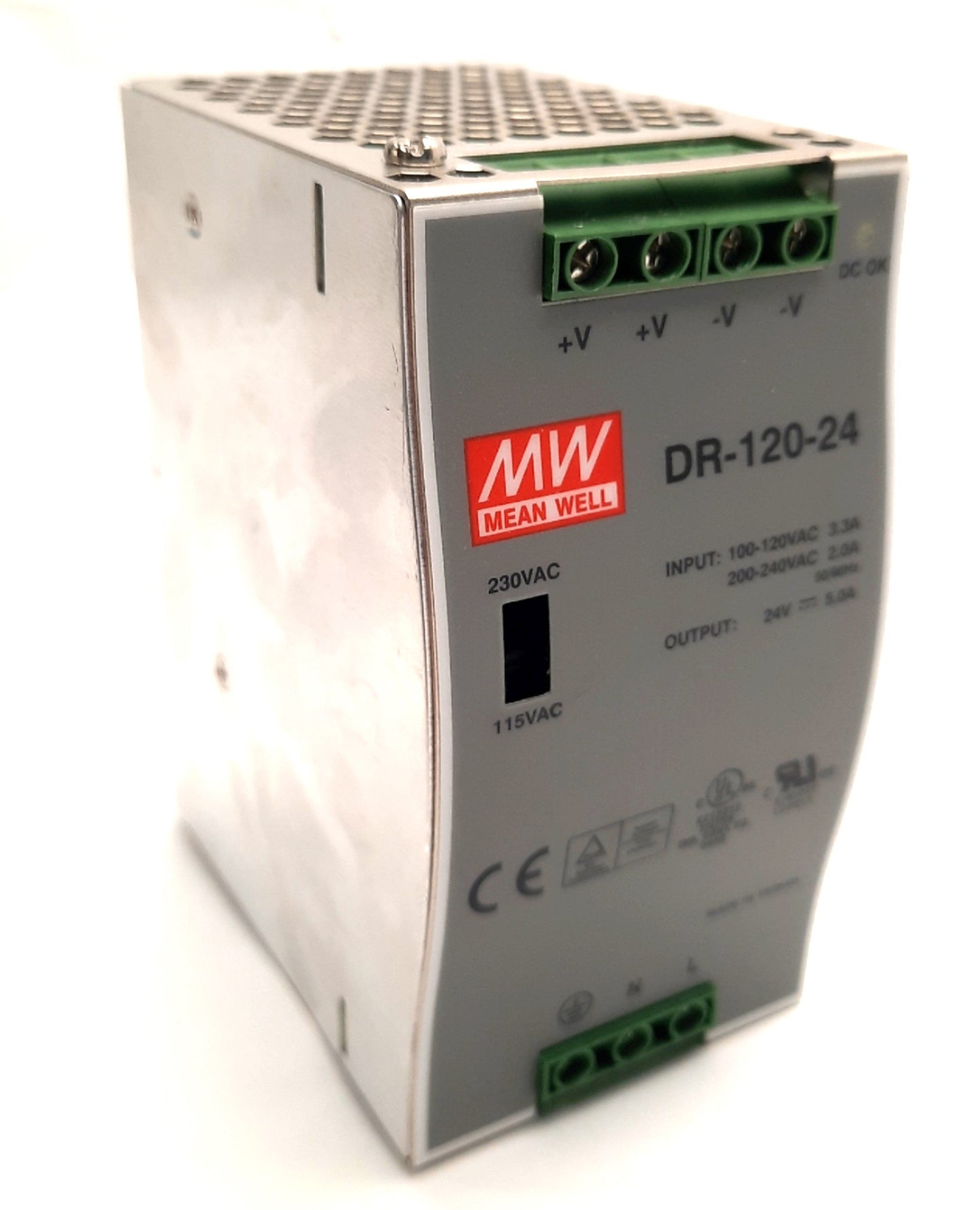 Used Mean Well DR-120-24 AC/DC Power Supply 115/230v AC Input, 24v DC 120W Output