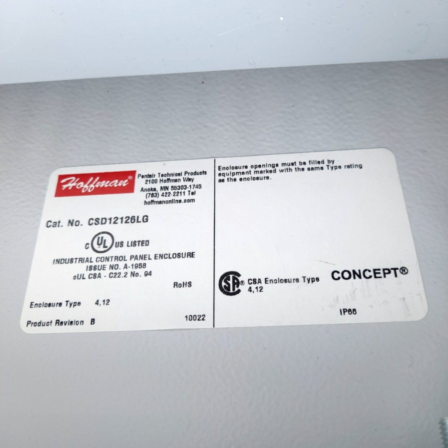Used Hollman CSD12126LG Concept Single-Door Enclosure, 12.00x12.00x6.00, Steel