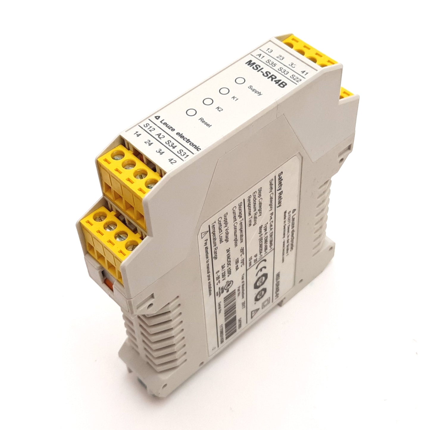 Used Leuze MSI-SR4B-01 Emergency E-Stop Safety Relay, 24VAC/DC, 3x N/O, 230VAC 3A