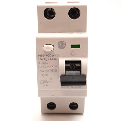 Used Allen Bradley 1492-RCDA2A25D Residual Current Circuit Breaker, 2-Pole, 25A 230V