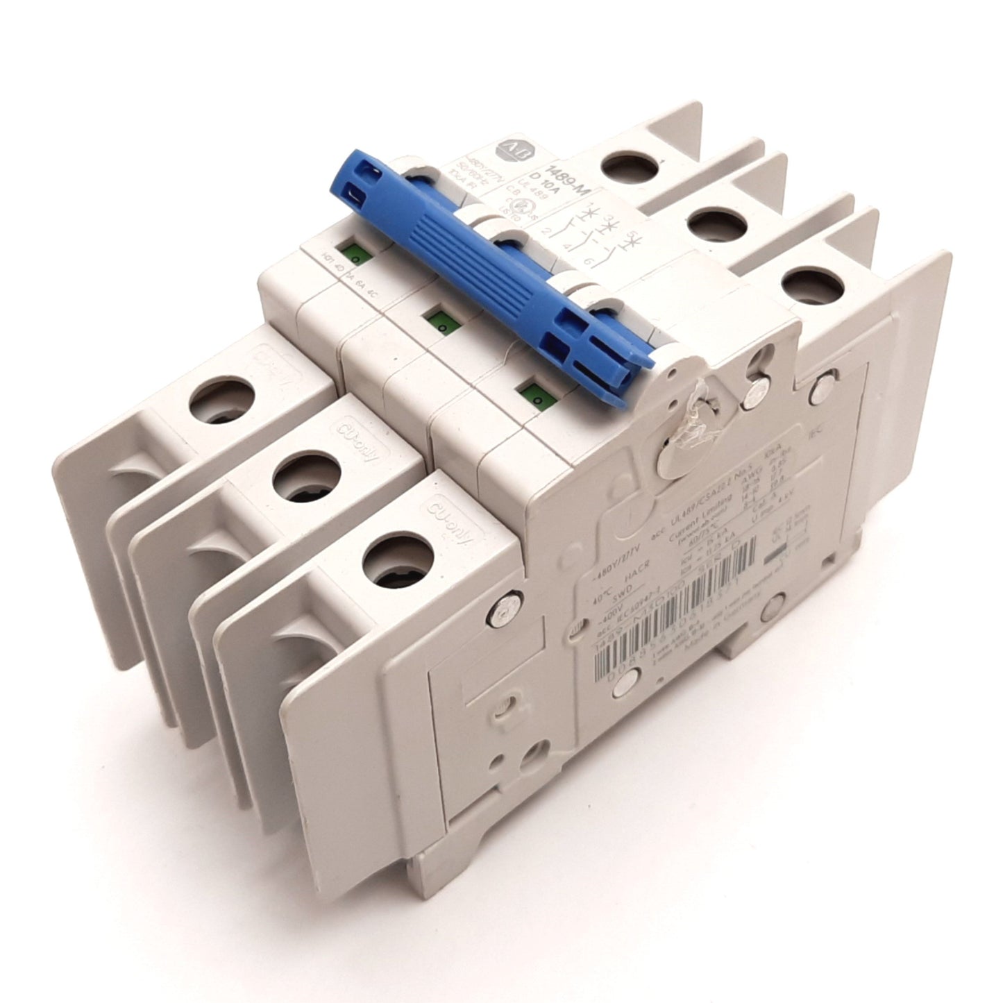 Used Allen Bradley 1489-M3D100 Miniature Circuit Breaker 3-Pole, 10A, 277VAC, D-Curve
