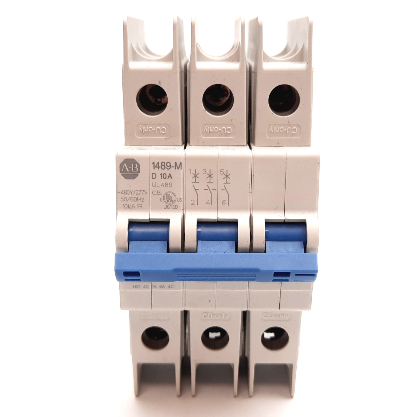 Used Allen Bradley 1489-M3D100 Miniature Circuit Breaker 3-Pole, 10A, 277VAC, D-Curve