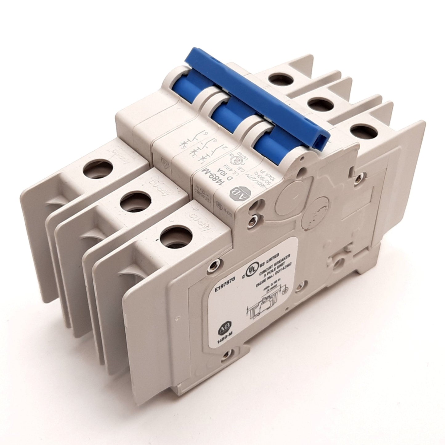 Used Allen Bradley 1489-M3D100 Miniature Circuit Breaker 3-Pole, 10A, 277VAC, D-Curve