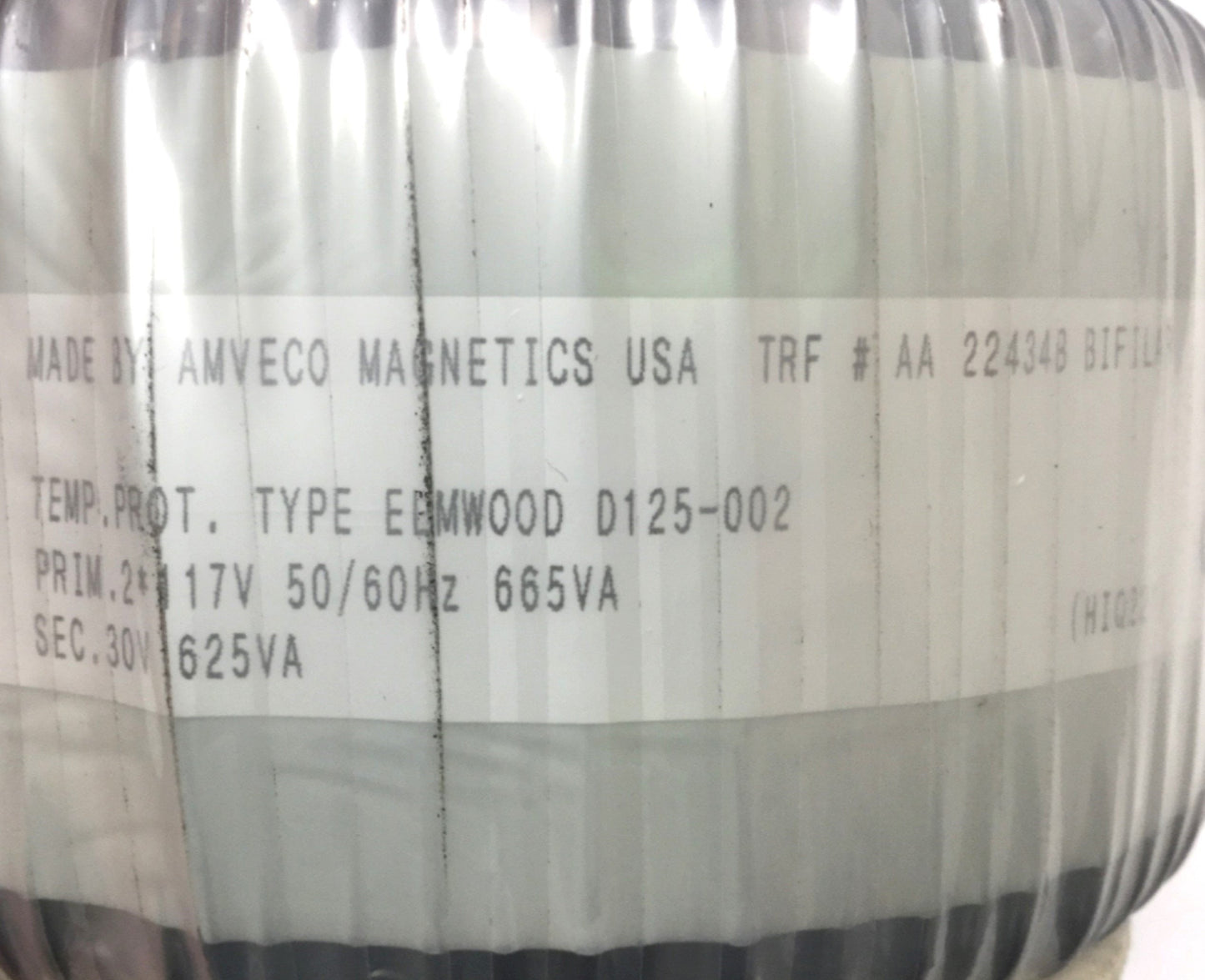Used Amveco AA22434B Toroidal Transformer (2x) 117V Primary, (1x) 30V Sec, 625VA