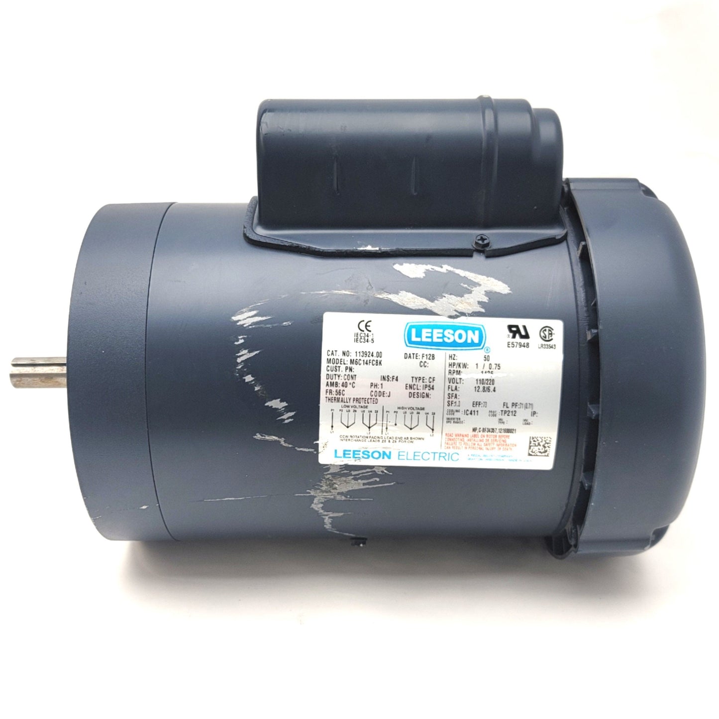New Other Leeson 113924.00 M6C14FC8K General Purpose Motor 110/230V 1PH, 1HP, 1425RPM, 56C