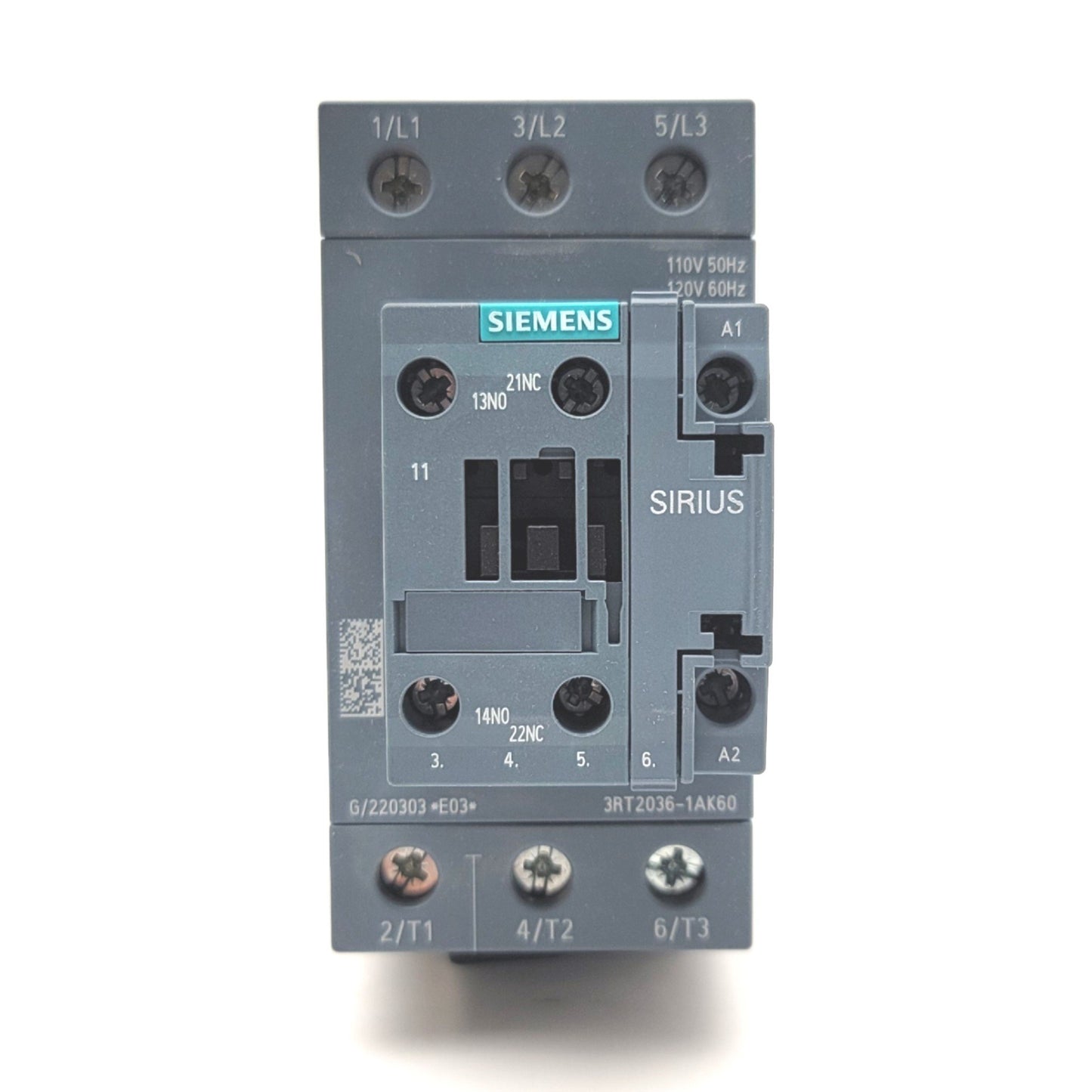 New Siemens 3RT2036-1AK60 SIRIUS 3-Pole Contactor 120VAC Coil, 50A, 50HP, 690VAC
