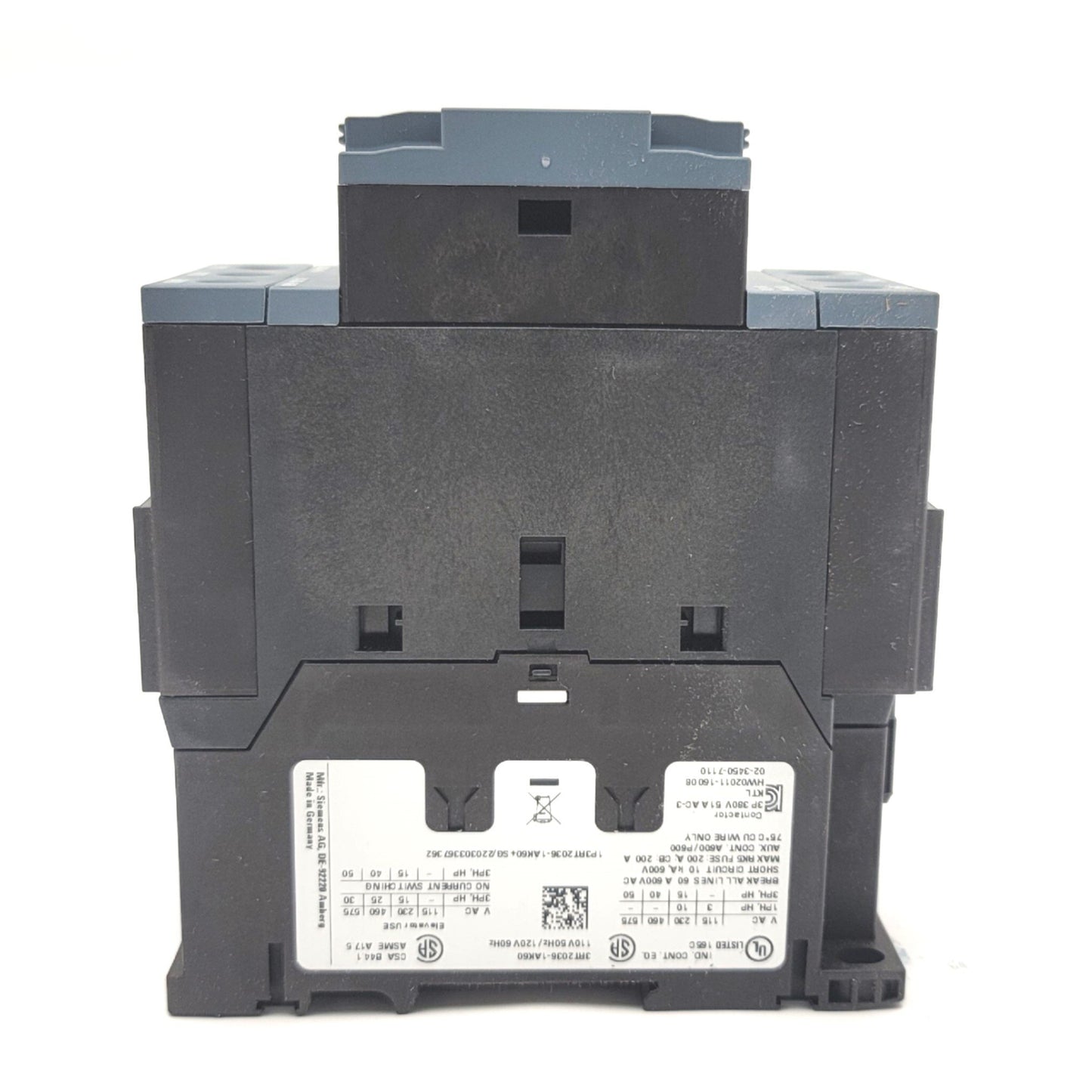 New Siemens 3RT2036-1AK60 SIRIUS 3-Pole Contactor 120VAC Coil, 50A, 50HP, 690VAC
