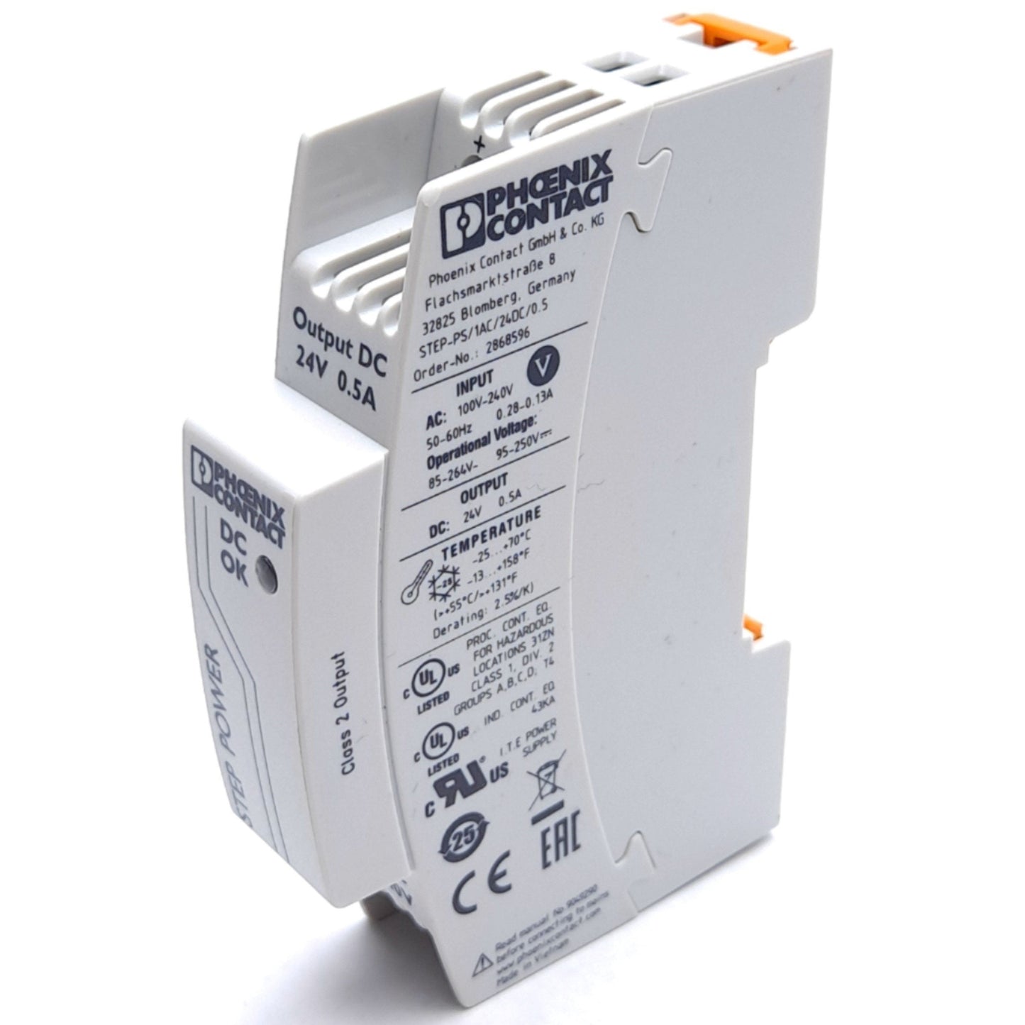 Used Phoenix Contact 2868596 Power Supply Unit, In: 100-240VAC, Out: 24VDC 0.5A
