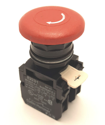 Used Eaton E22LLB2 Push/Twist To Release Operator, Red, 2NC, 40mm Dia, 22.5mm, E22B1