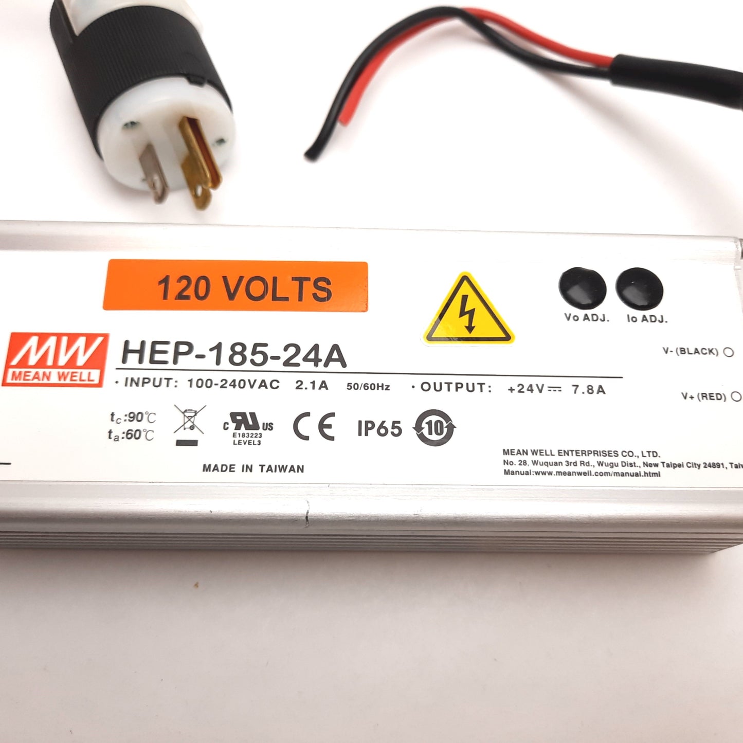 Used Mean Well HEP-185-24A Power Supply, Input: 100-240VAC 2.1A, Output: 24VDC 7.8A