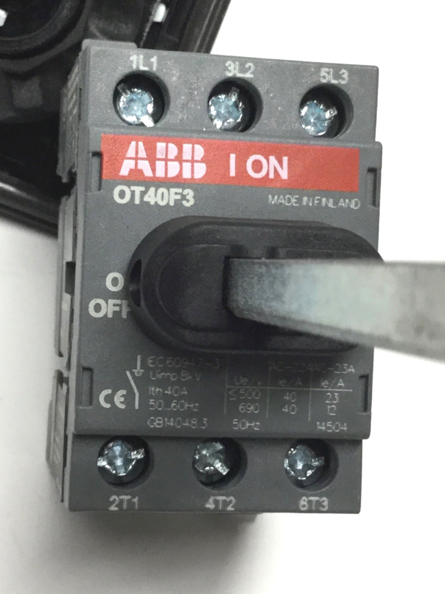 Used ABB OT40F3 Disconnect Switch 40A 600VAC, 3-Pole, Non-Fusible, DIN Rail Mount