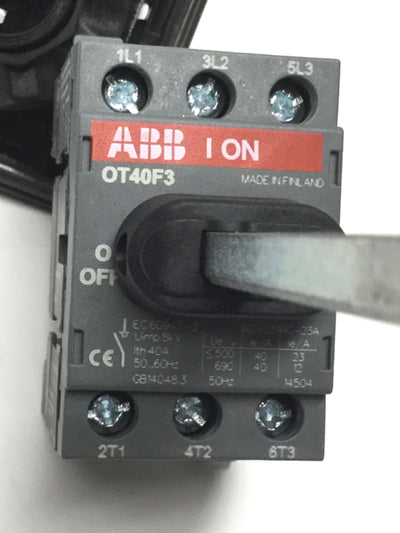Used ABB OT40F3 Disconnect Switch 40A 600VAC, 3-Pole, Non-Fusible, DIN Rail Mount
