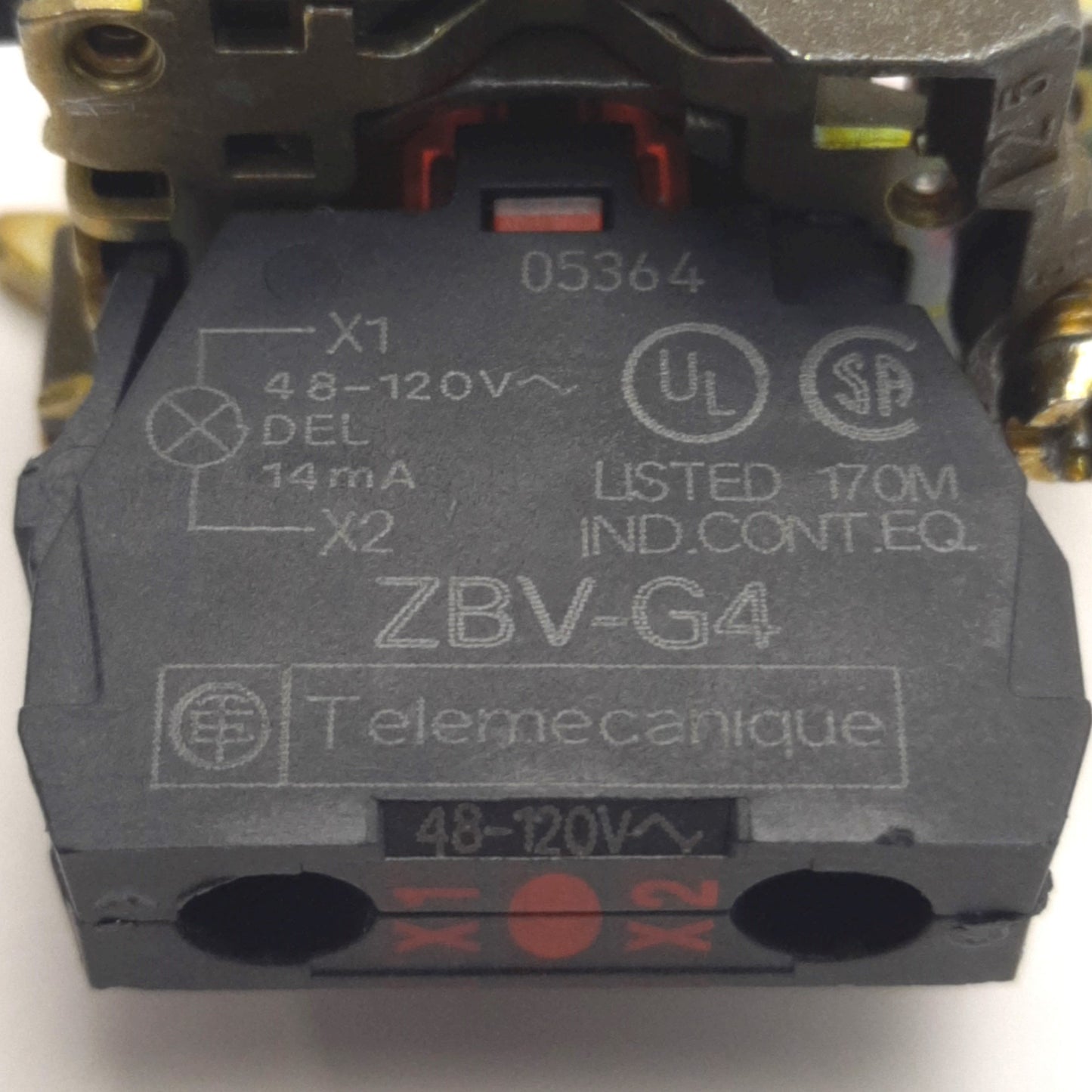 Used Schneider Electric ZB4BV043 Pilot Light, 48-120v AC Supply, Red, XB4, Steady,XB5