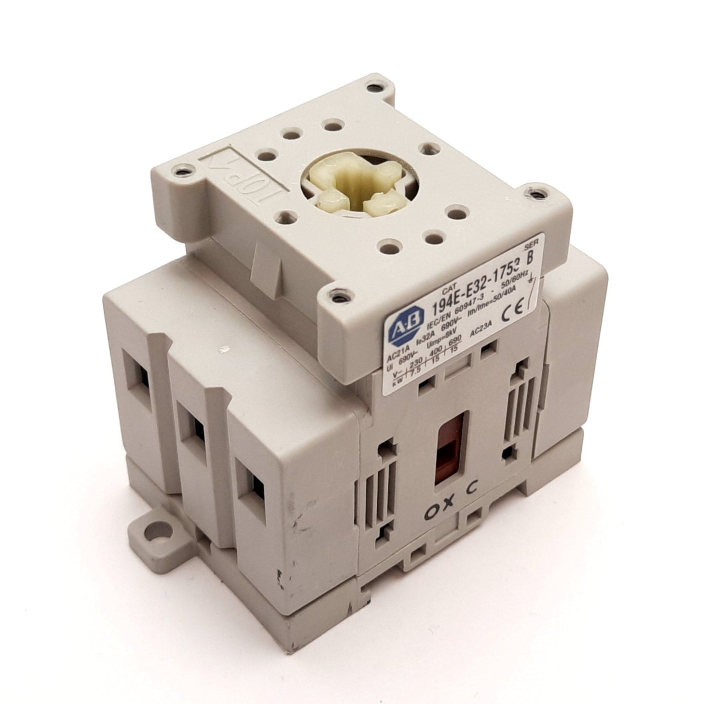 Used Allen Bradley 194E-E32-1753 Ser B Motor Disconnect Switch 3 Pole, 600VAC 32A 5HP
