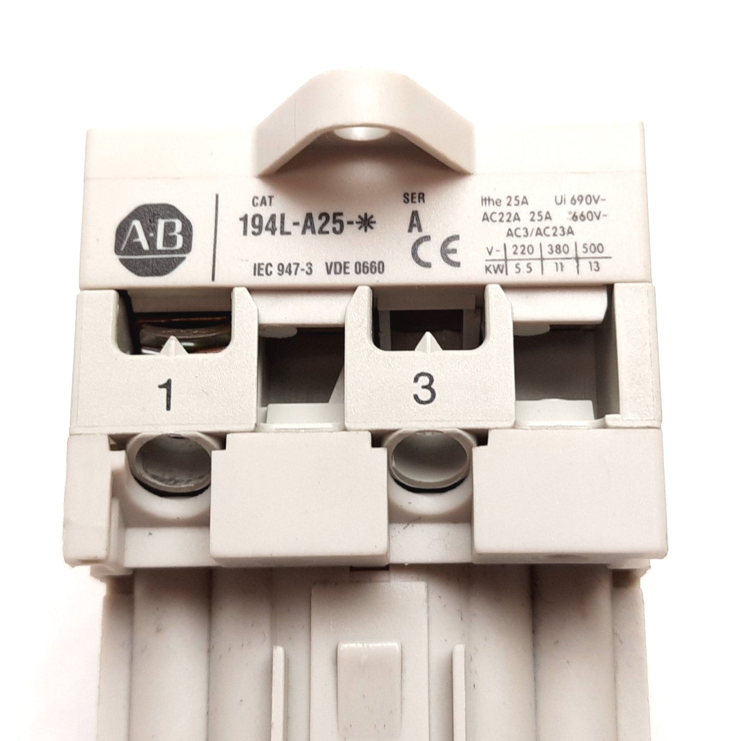 Used Allen Bradley 194L-A25-1751 Disconnect Switch, 1-Pole, Rating: 600VAC 25A