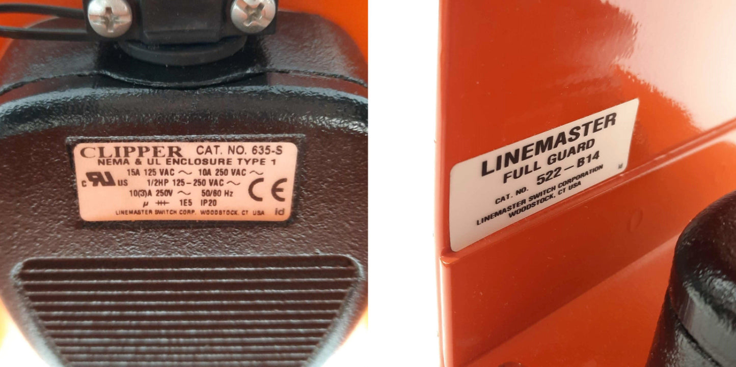 Used Linemaster 635-S & 522-B14 Foot Switch w/ Guard DPDT Momentary 125-250VAC 15/10A
